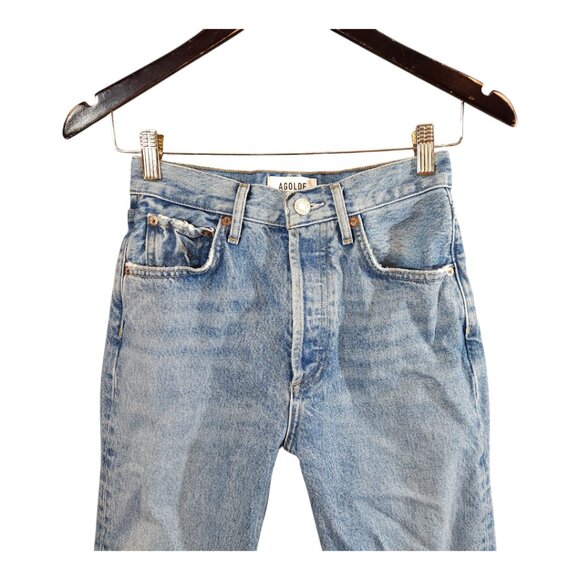 AGOLDE Riley Chewed Hem Straight Cropped High Rise Button-fly Jeans Women's 24 - Picture 5 of 9